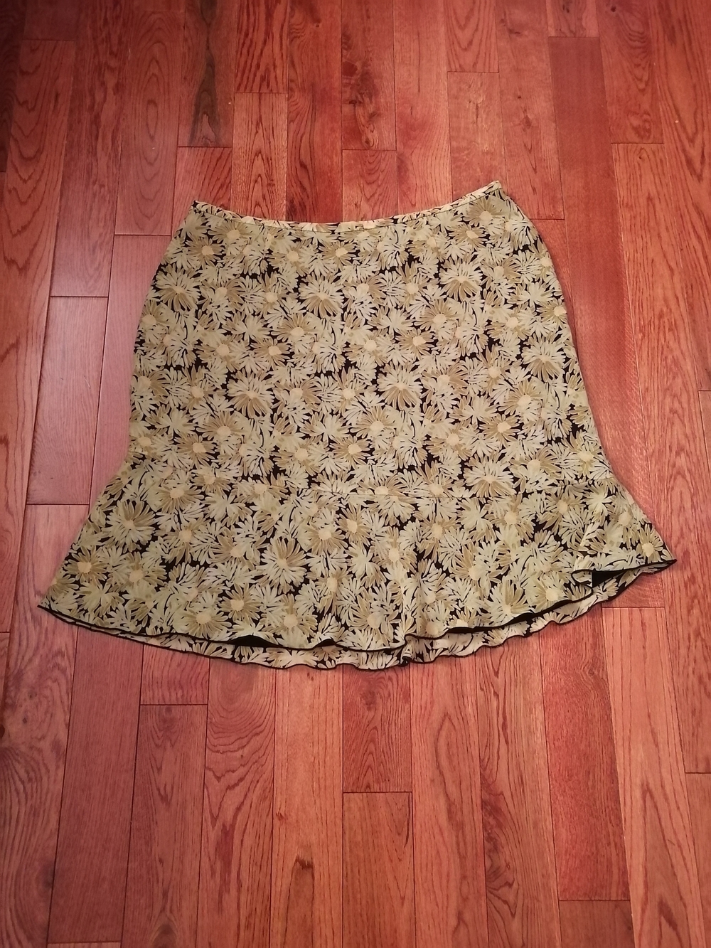 Norton McNaughton Yellow Floral A-Line Ruffle Hem Skirt
